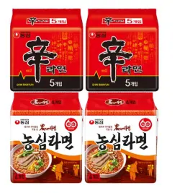 농심 농심라면 124g 4입 2개 + 신라면 120g 5입 2개 (총 18개)