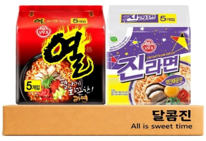 [달콤진] 오뚜기 열라면 5P + 진라면 약간매운맛 5P, 1세트