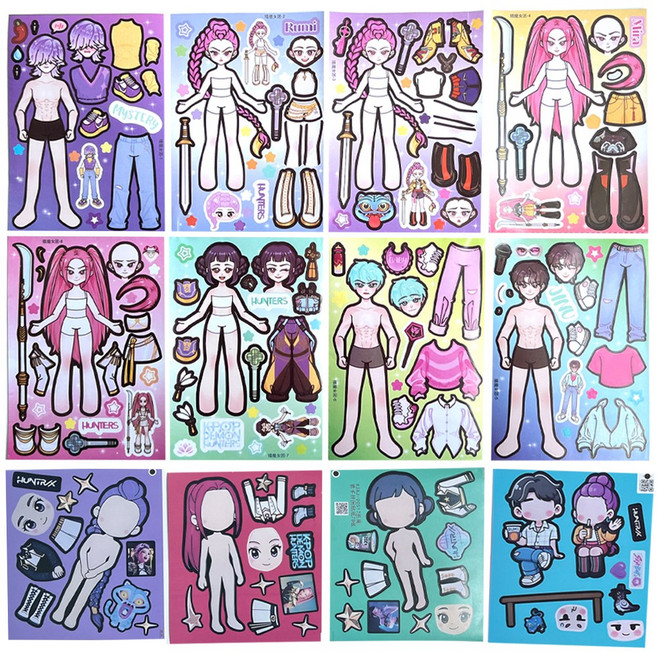 케이팝데몬헌터스 코디 스티커 12장 케데헌 굿즈 더피 호랑이 라푸유 캐릭터 종류스티커세트, 12매, S014