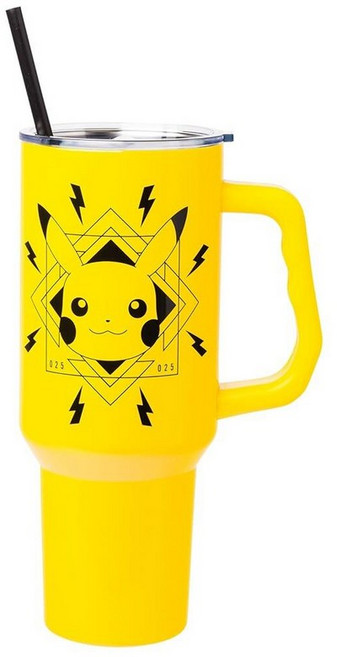 실버 버팔로 릴로 앤 스티치 스테인리스 텀블러 40oz, 40온스, 피카츄 라이트닝 볼트 배지 포켓몬