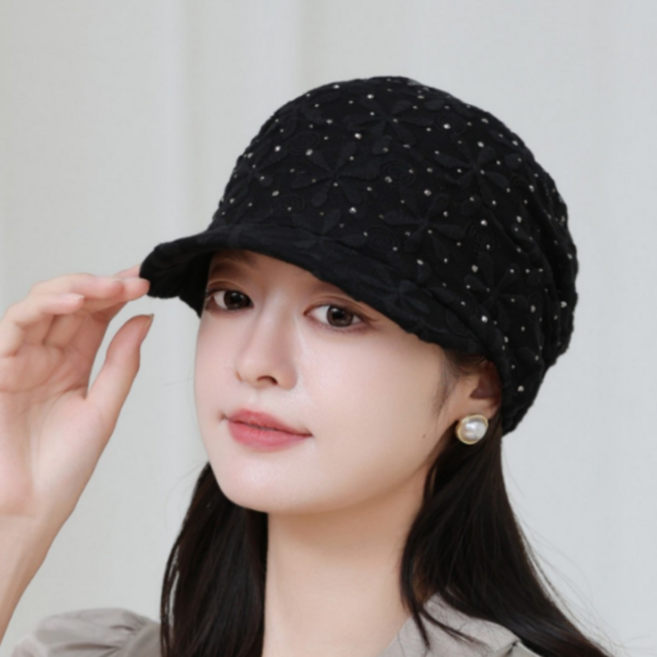 이엠 h30 여성 큐빅 레이스 헤어 커버 두건 비니 모자