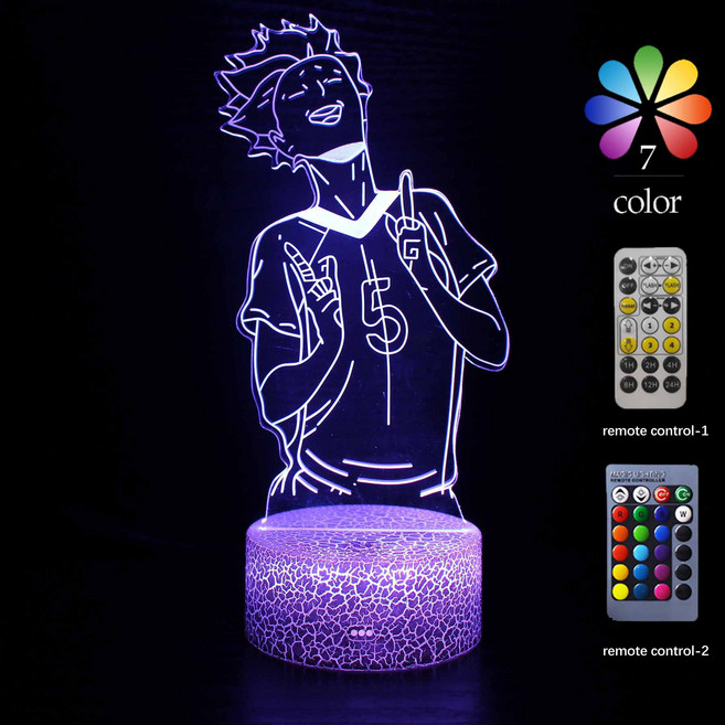 하이큐!! 아크릴 램프 TLAgo 3D 착시 램프 생일 선물 LED 야간 조명 7 색 원격 제어, MY-1932, 원격 균열-2