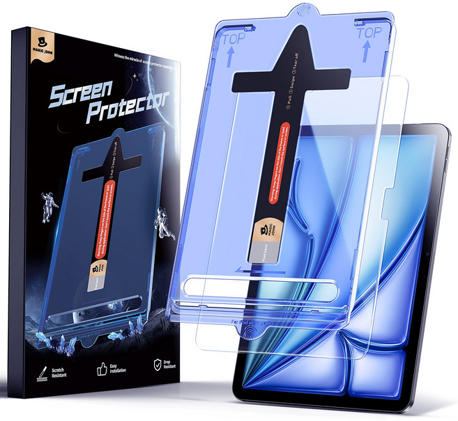 MAGIC JOHN 매직존 아이패드 고화질 강화유리 액정보호필름 지문 스크래치방지 먼지제거 풀커버+부착키트 1매입, 1세트, 투명