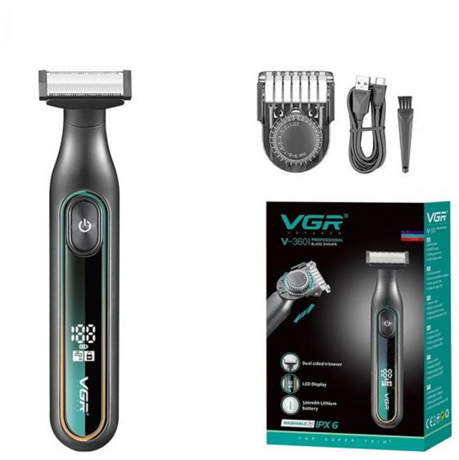 VGR 전기면도기 방수 휴대용면도기 전동면도기 전기면도기 전기 면도기 휴대용 면도기 전문가용 휴대용 헤어 트리머 조절 가능 수염 트리머 IPX6 전기 남성용 V-360, [01] green with box