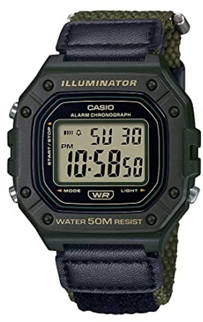 Casio 남성용 클래식 스테인리스 스틸 쿼츠 시계 레진 스트랩 블랙