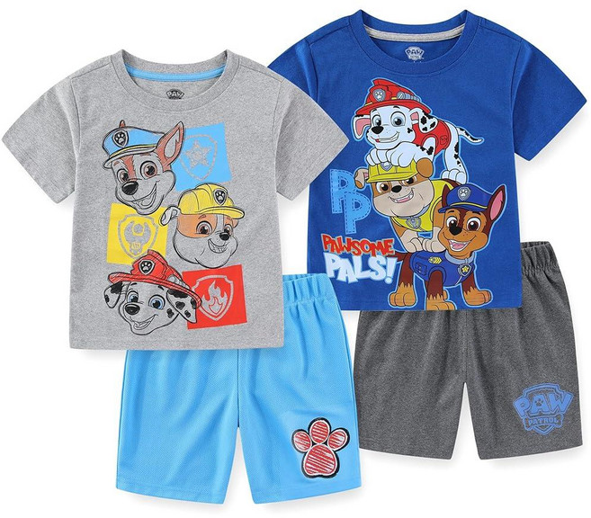 Paw Patrol Nickelodeon 남아용 믹스 앤 매치 반소매 티셔츠 및 반바지 4피스 세트 유아 큰 아동용 블루/그레이 161767