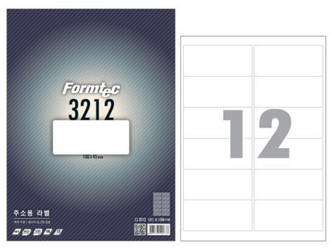 폼텍 레이저 잉크젯 공용 주소용 라벨 LQ-3212, 1장 12칸, 60개