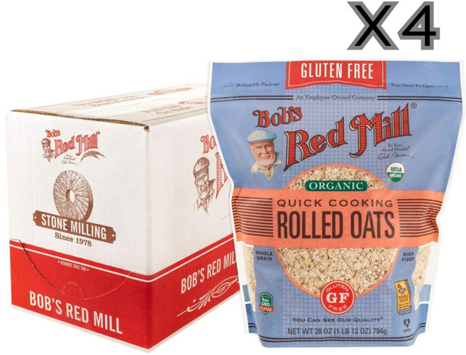 Bob's Red Mill 밥스레드밀 글루텐 프리 오가닉 유기농 올드패션 롤 오트 귀리 통곡물 저당곡물 빠른 조리용 794g X 4팩