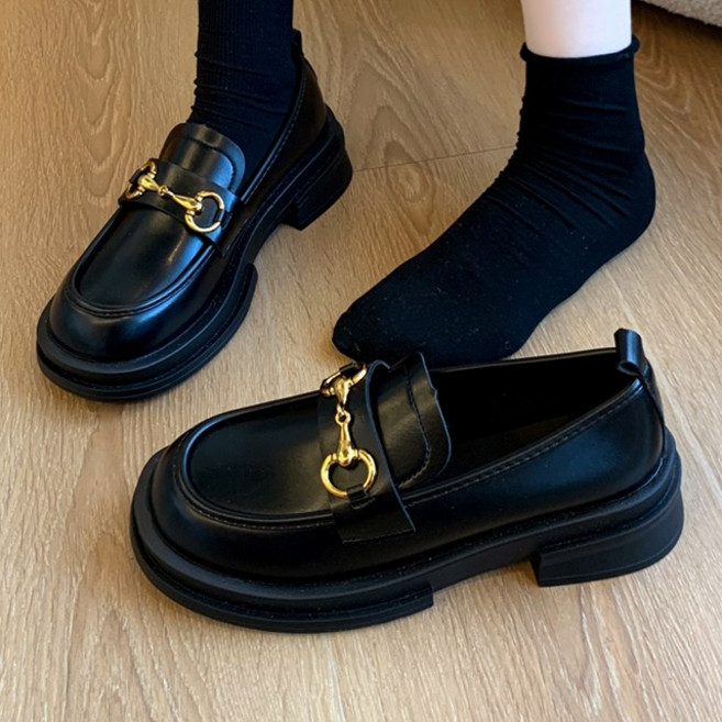 메르나뛰 자체제작 클래식 금장 페니 로퍼 발편한 통굽 청키 여성 단화 ME770011