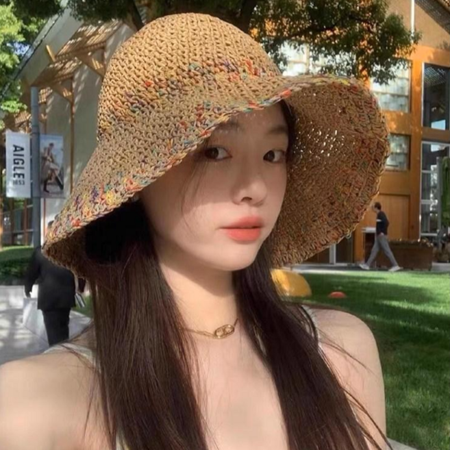 유유라키 여름 와이어 밀짚 라탄 버킷햇 모자