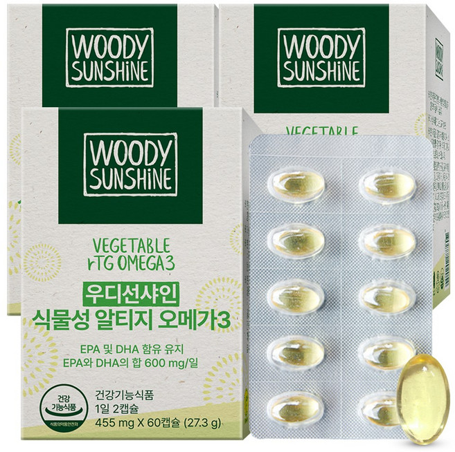 우디선샤인 식물성 알티지 rTG 오메가3, 60정, 3개