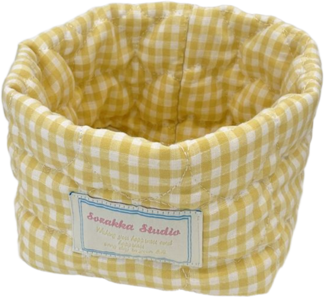 5종 체크 패브릭 수납 바구니, 03. 옐로우(T10032), 1세트