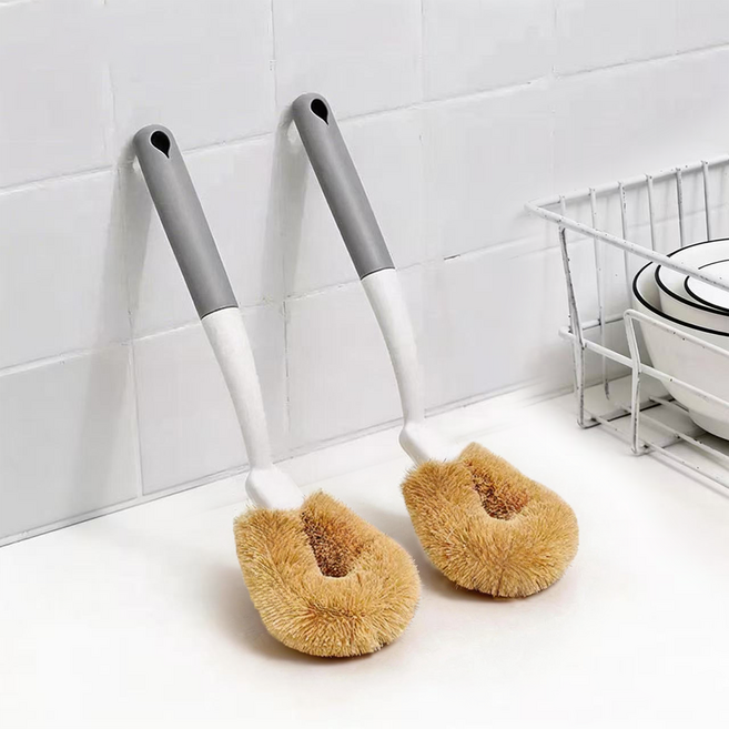 Le Gou 코코넛 사이잘삼 수세미 스테인리스 손잡이 포함 철수세미 세척솔, 1세트, 스타일 B