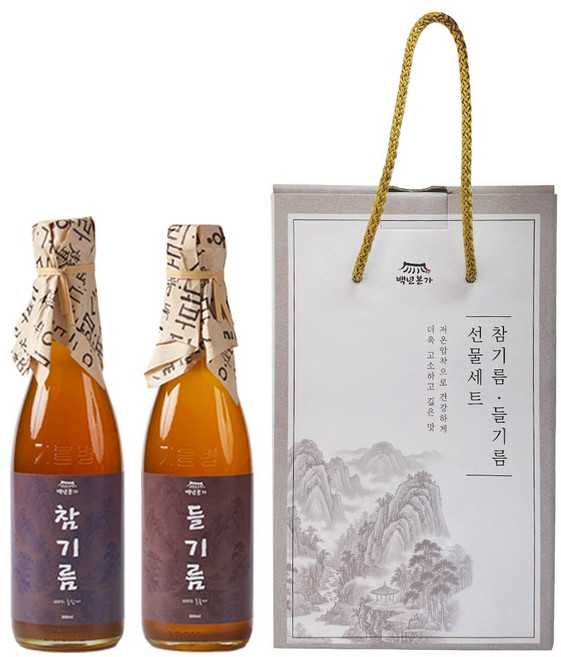 백년본가 저온압착 프리미엄 참기름350ml+들기름350ml 선물세트, 1세트, 350ml