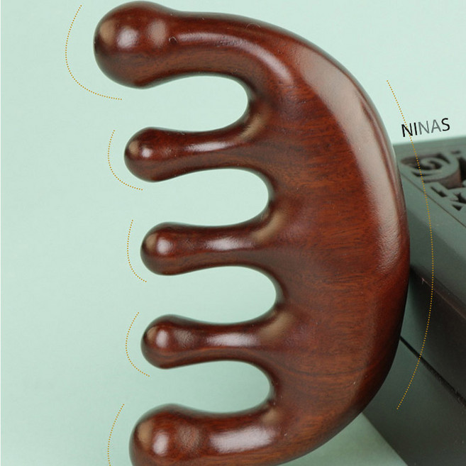 니나스 우드 나무 두피 경락 리프팅 얼굴 괄사 마사지기 지압봉 림프순환 괄사빗, 디자인B (사슴뿔형), 1개