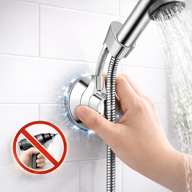 에노브 무타공 강력 샤워기 거치대, 실버