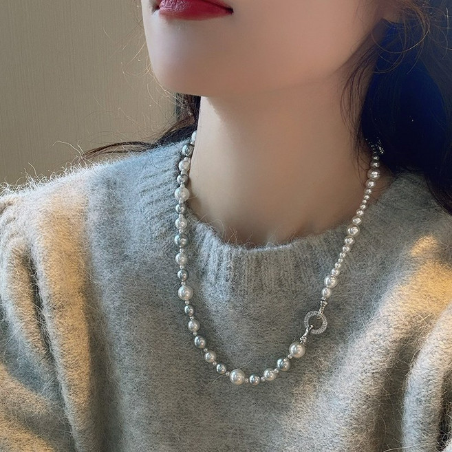 FANSYLI 진주목걸이 여성 2mm 5mm 8mm 믹스 진주목걸이 큐빅 비즈 목걸이 한복 진주 목걸이 W2505M11