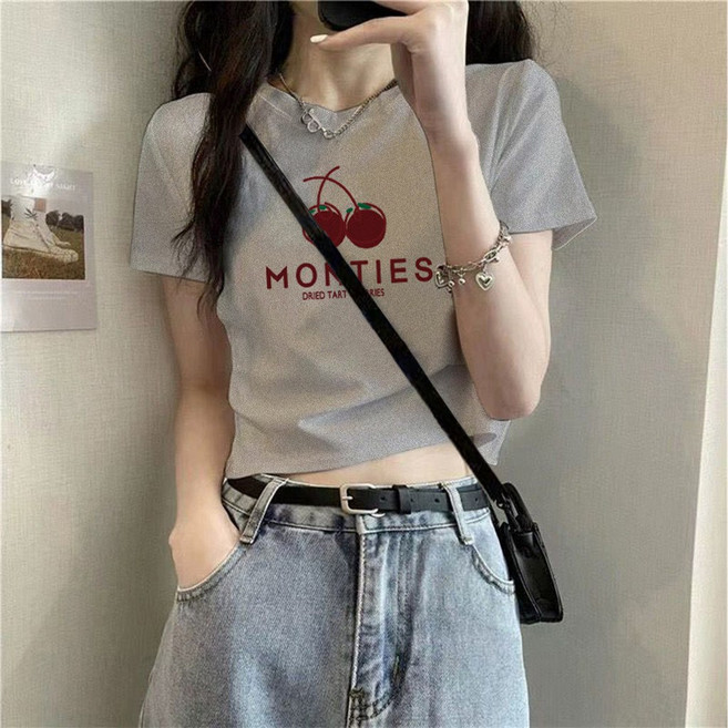 印花短版上衣 高腰修身顯瘦T恤