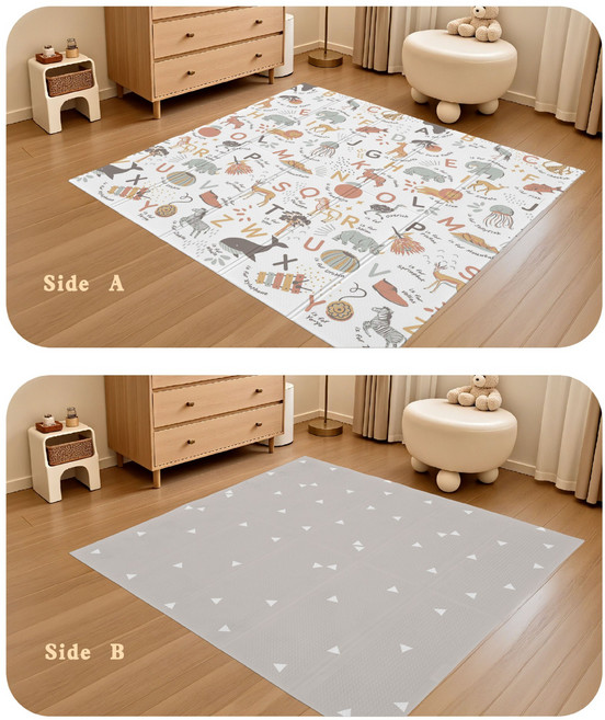 XPE爬爬墊加厚雙面家用地墊兒童寶寶遊戲墊摺疊防摔爬行墊兒童墊, 1個, A面動物字母+B面幾何三角