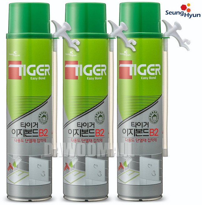 다우몰 우레탄폼 폼본드 타이거 이지본드 단열 보드 아이소핑크 접착제, 3세트, 일회용+노즐