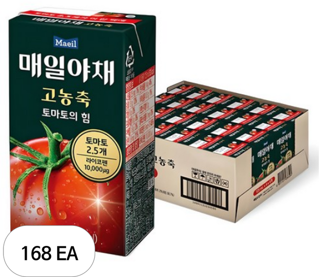 매일유업 매일야채 고농축 토마토의 힘, 125ml, 168개