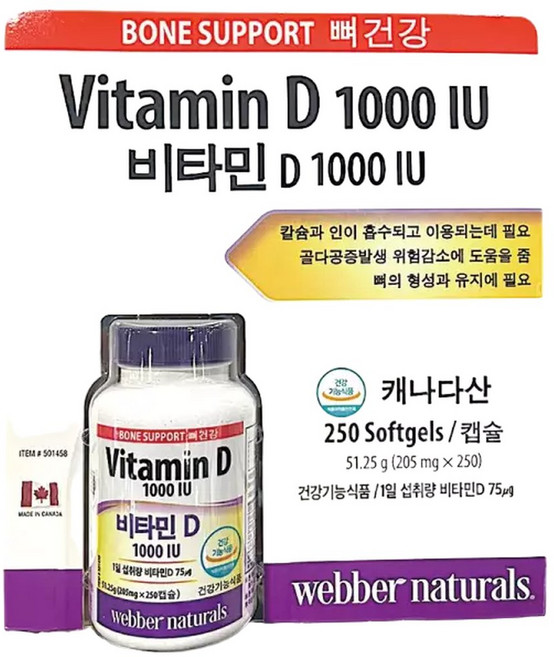 웨버 내추럴 비타민D 1000IU 205mg 250캡슐, 250정, 1개