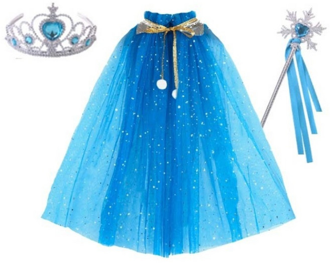 [ 특가! ] 생일 파티 공주 의상 세트 망토 + 왕관 + 요술봉 세트 MJS JOYFUL, 1개, 블루 C 세트