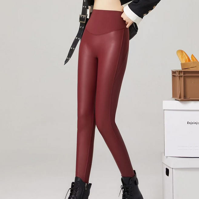 FANSYLI 여성 패션 레더 팬츠 가을 겨울 하이웨스트 기모 푸가죽 스키니 패션 이너 팬츠 W2512D18
