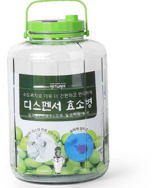 수도꼭지담 담금병 대용량담 매실 효소 과실주 담금통 유리병 용기 담금주 발효통 과일 식품 곡물 김치, 디스펜서 효소병 5L