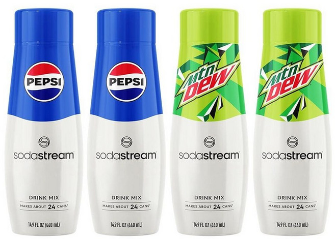 SodaStream® Mountain Dew ® 뉴 푸어 보틀 소다 드링크 믹스 44.9 ml (14.9 액량 온스) (4팩)124575, 펩시 및 MTN 듀 버라이어티 팩, 440ml