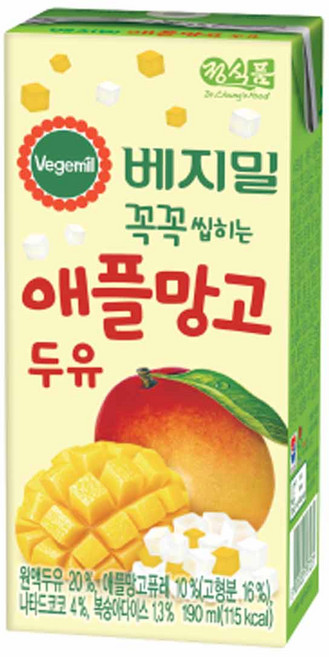 10위 - 베지밀 꼭꼭 씹히는 애플망고 두유, 190ml, 24개