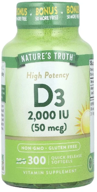 네이처스트루스 비타민D3 Vitamin D3 콜레칼시페롤 50mcg 2000IU 300정, 1개 - 쿠팡