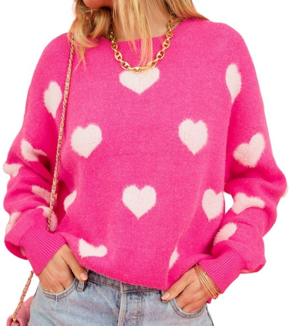 여성 2023 크루넥 긴팔 하트 니트 풀오버 스웨터 점퍼 상의