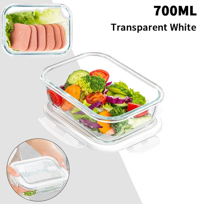 ♥고보로실리케이트 유리 도시락통 뚜껑 포함 밀폐형 점심 분리형 용기, 10 white700ml