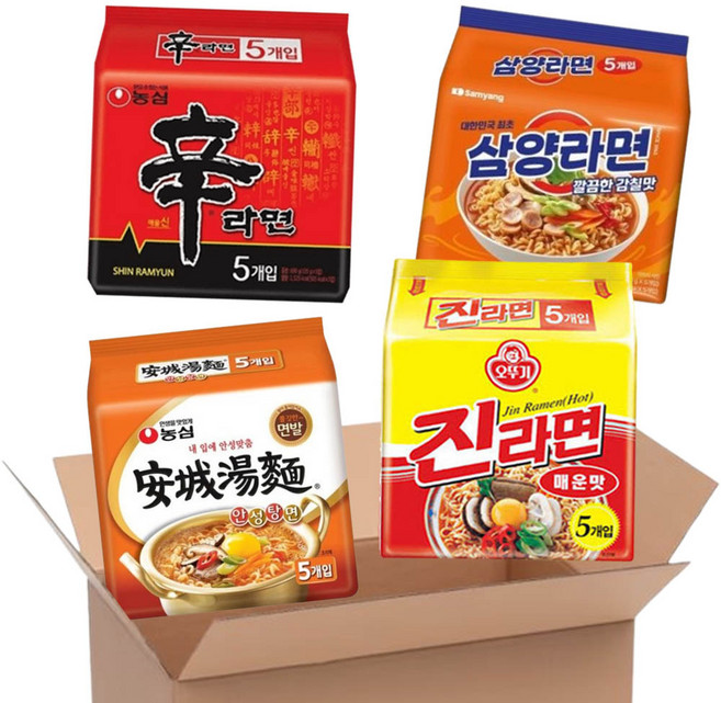 농심 신라면5+안성탕면5+오뚜기 진라면5+삼양라면5, 1세트