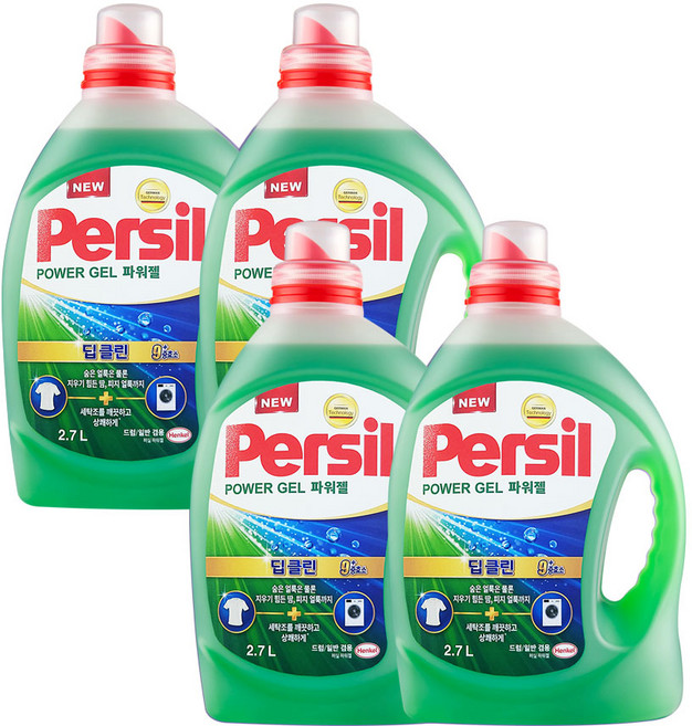 퍼실 딥클린 플러스 파워젤 액상세제 일반용 본품, 2.7L, 4개