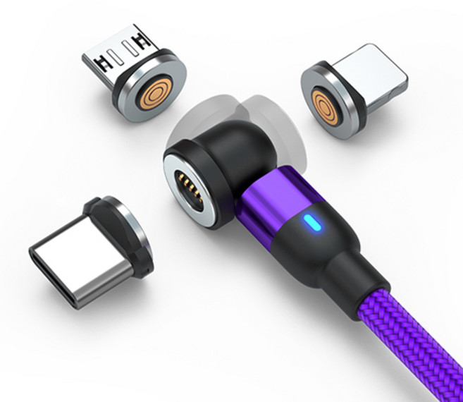 KDNC 고속충전 케이블 마그네틱 자석 540도회전 멀티단자 데이터 전송, 퍼플, 1m, 1개