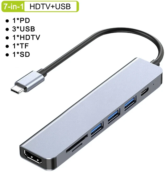 USB C 허브 타입 스플리터 썬더볼트 3 도킹 스테이션 노트북 어댑터 맥북 에어 M1 아이패드 프로 RJ45 HDMI, 05 7 in 1