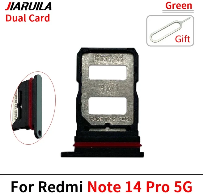 (듀얼 카드) Xiaoomi Redmi Note 14 4G 5G Pro Plus SIM 카드 트레이 칩 슬롯 서랍 홀더 어댑터 액세서리, 12 Note 14Pro 5G Green