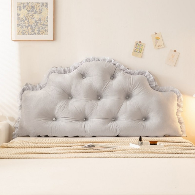 공주풍 침대 헤드쿠션 등받이 대형 왕관 등쿠션 세탁가능 침대쿠션, 03. 회색