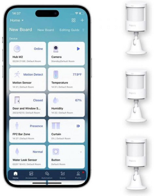 아카라 Zigbee 모션 센서 P1 스마트 감지기 AQARA 허브 필요 5년 배터리 수명 설정 감지 시간 초과 알림 시스템 자동화용 홈킷 알렉사 IFTTT 호환, 3팩