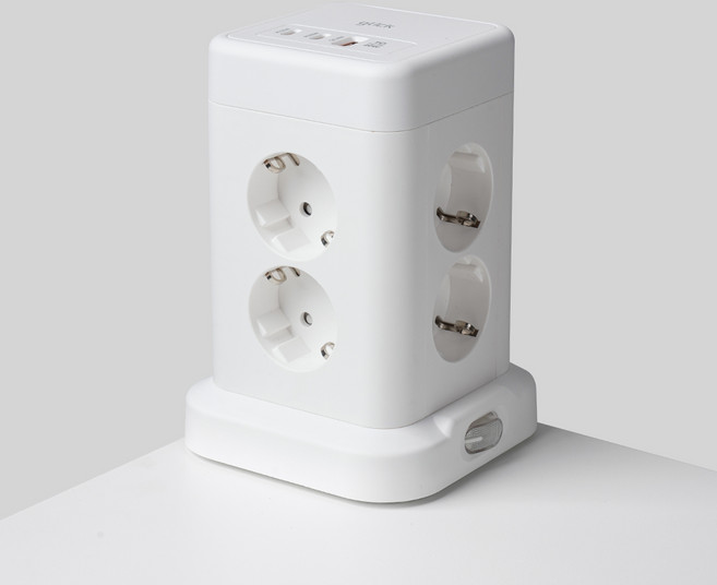 지클릭커 타워 8구 고용량 4000W USB 멀티탭 NP708PD 화이트, 1개, 타워형 8구 화이트, 2m