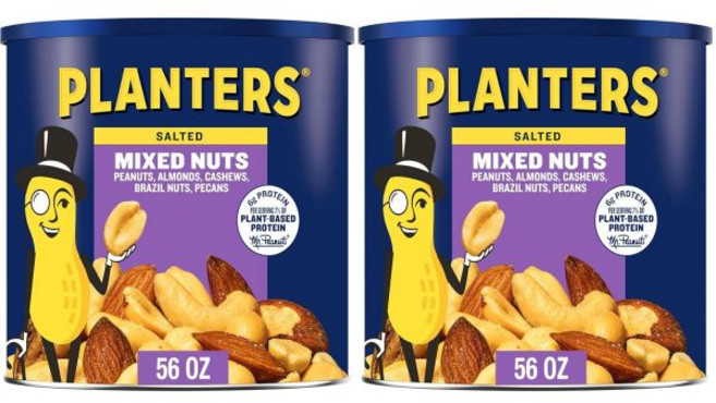 플랜터스 디럭스 믹스 넛츠 캐슈넛 아몬드 피칸 피스타치오 헤이즐넛 바다 소금으로 구운 파티 간식 식물성 단백질 견과류 믹스 성인용 방과 후 간식 27온스, Salted (Peanuts/ Almonds/ Cash, 56 Ounce (Pack of 2)