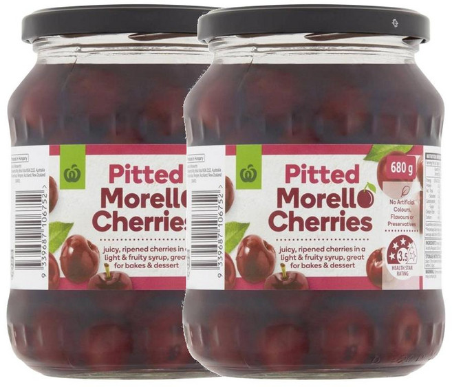 호주 울월스 Woolworths Morello Cherries 씨를 뺀 모렐로 체리 통조림, 2개, 680g