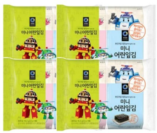 청정원 미니어린잎김 32봉, 18.4g, 4개