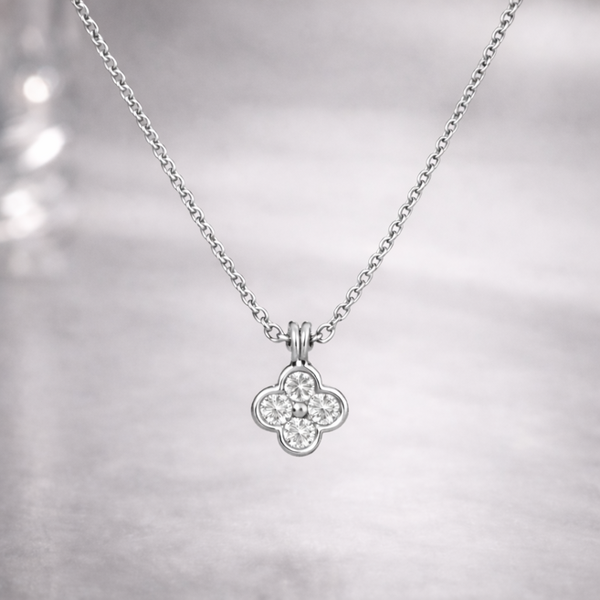벨리사 주얼리 미니 크로버 목걸이 (화이트 골드)
