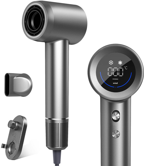 레퓰리 BLDC 초고속 헤어드라이기 디지털디스플레이 테크놀로지 음이온 저소음 가정용 고속건조 휴대용, 다크 그레이