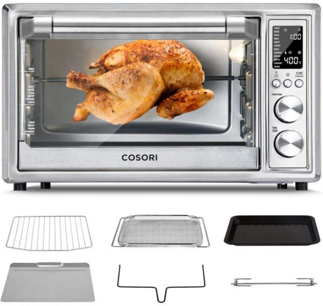 COSORI 스마트 13-in-1 에어프라이어 토스터 오븐 콤보 로티세리 수비드 컨벡션 조리대 베이크 브로일러 로스트 탈수 레시피 6개 액세서리 100개 32QT 블랙-스테인레, 12-in-1, 1개