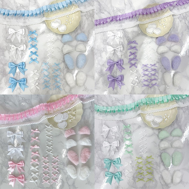 DIY 레이스 리본 꾸미기 세트 네임보드 탑로더 꾸미기 로제트 만들기 탑꾸용품, 보라set