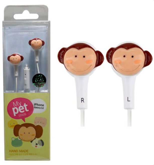 동물 미니어쳐 3.5mm 수작업 커널형 이어폰 EPA, EPA-05 원숭이